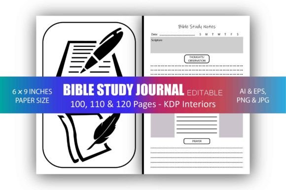 Bible Study Journal Editable Colorful
