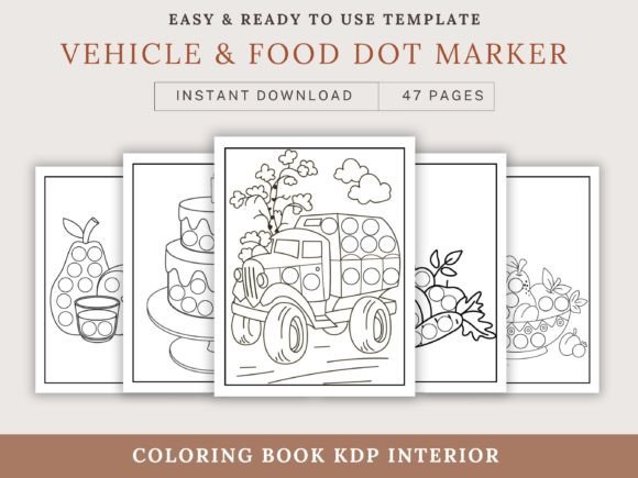 Vehicle Food Dot Marker Coloring Book
